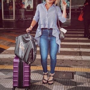 Zara assymetrical frilled button down shirt